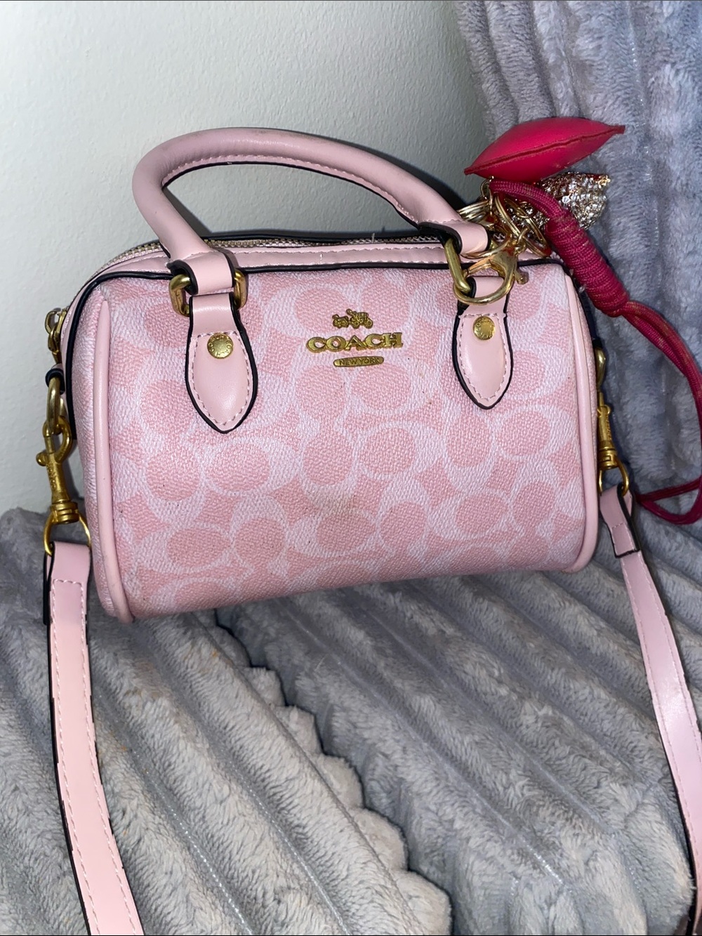COACH SIGNATURE MINI ROWAN PINK CROSSBODY HANDBAG